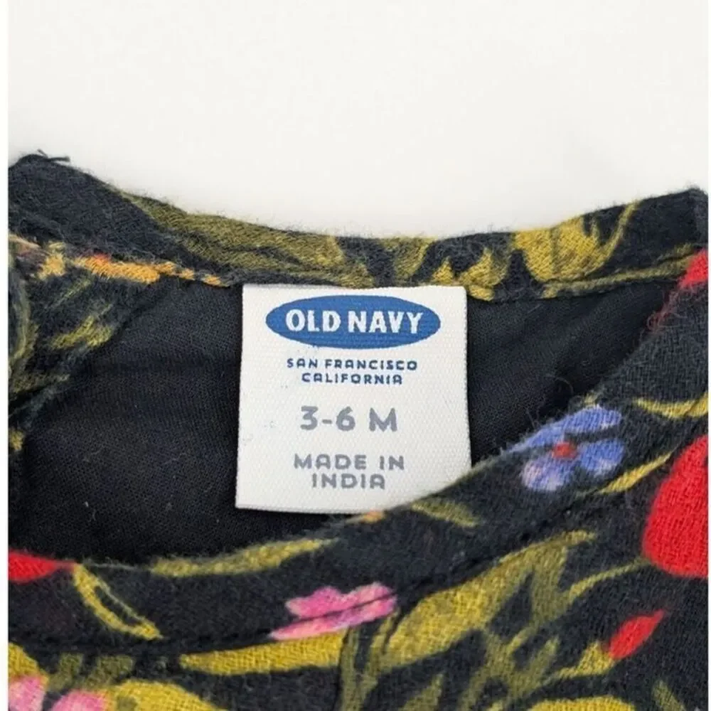 Old Navy Floral Baby Dress Girl 3-6 M Black 100% Cotton